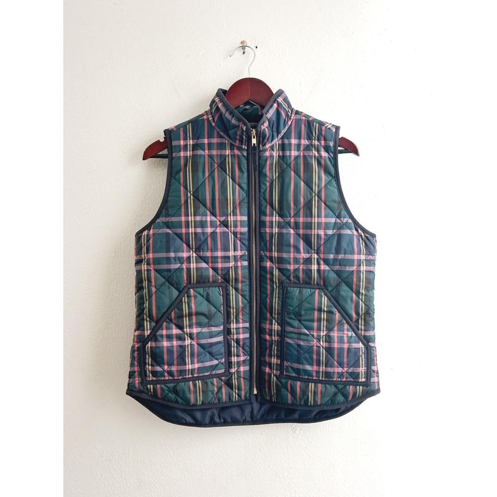 J.Crew Excursion Vest Womens Medium Signature Tartan Plaid‎ Quilted Green K3986